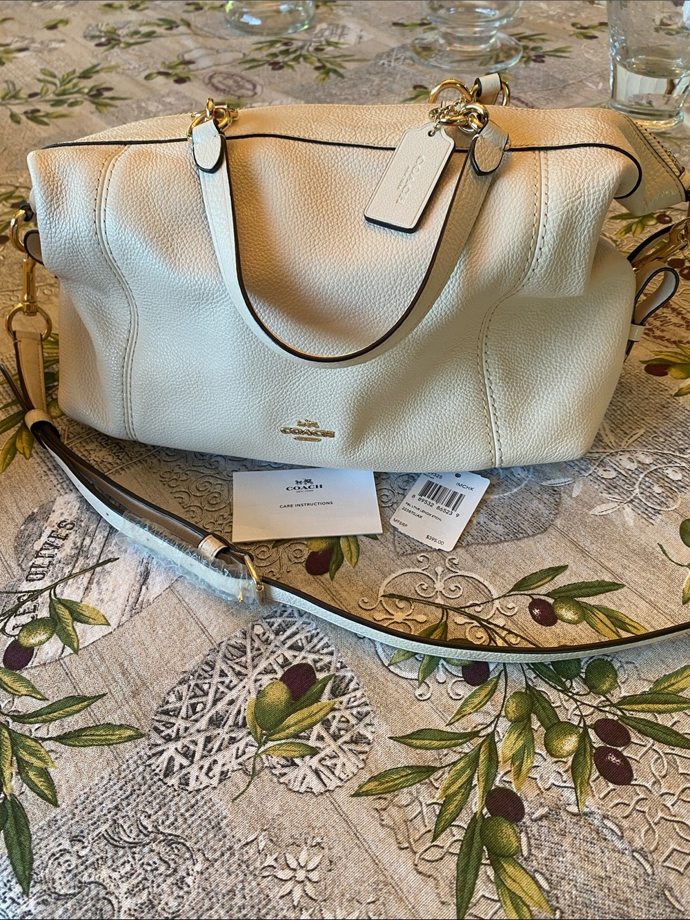 Coach Pebbled Leather Lenox Satchel in Chalk